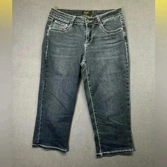 Earl Jeans Blue Denim Capri Jeans Womens 6 Embroidered Pockets Cute stretch 1069 - Picture 1 of 7
